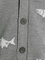 Wool Bear And Salmon Intarsia Cardigan