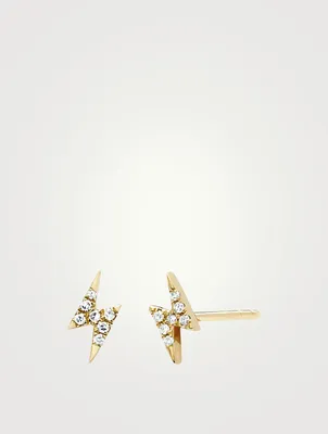 14K Gold Mini Lightning Bolt Stud Earrings With Diamonds