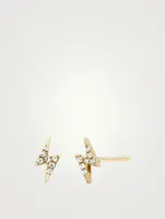 14K Gold Mini Lightning Bolt Stud Earrings With Diamonds