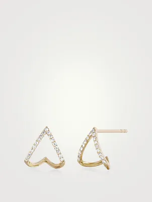 14K Gold Chevron Huggie Earrings With Diamonds