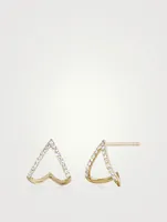 14K Gold Chevron Huggie Earrings With Diamonds