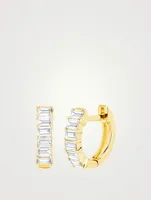 14K Gold Baguette Huggie Earrings With Diamonds