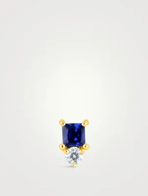 14K Gold September Birthstone Stud Earring With Sapphire And Diamond