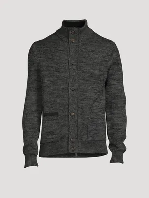 Wool Cardigan With Leather Detail
