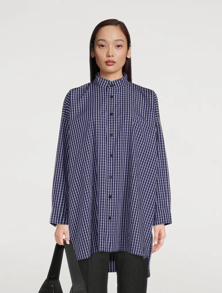 Cotton Poplin A-Line Shirt Plaid Print