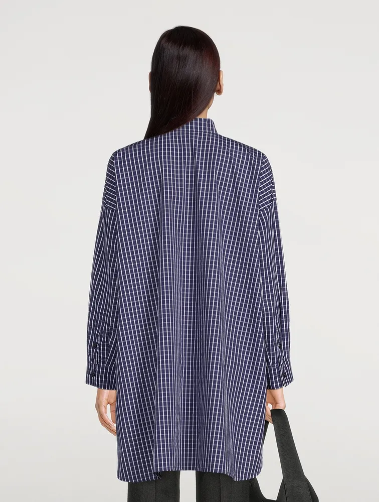 Cotton Poplin A-Line Shirt Plaid Print