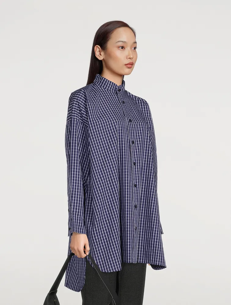 Cotton Poplin A-Line Shirt Plaid Print