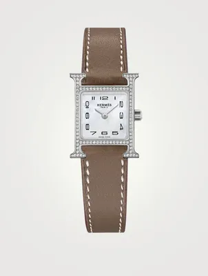 Heure H TPM Single Tour Leather Strap Watch With Diamonds, 17.2 x 17.2mm
