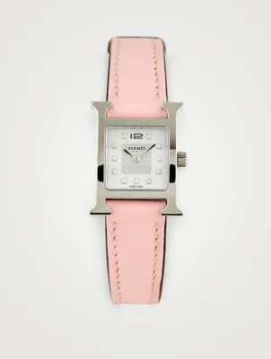 Heure H TPM Leather Strap Watch With Diamonds, 17.2 x 17.2mm