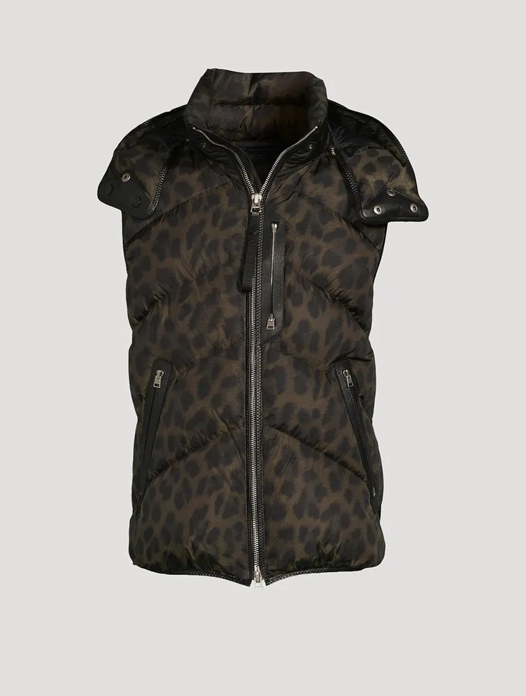 Nylon Down Vest Leopard Print