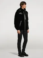 Velvet Down Puffer Jacket With Leather Detail