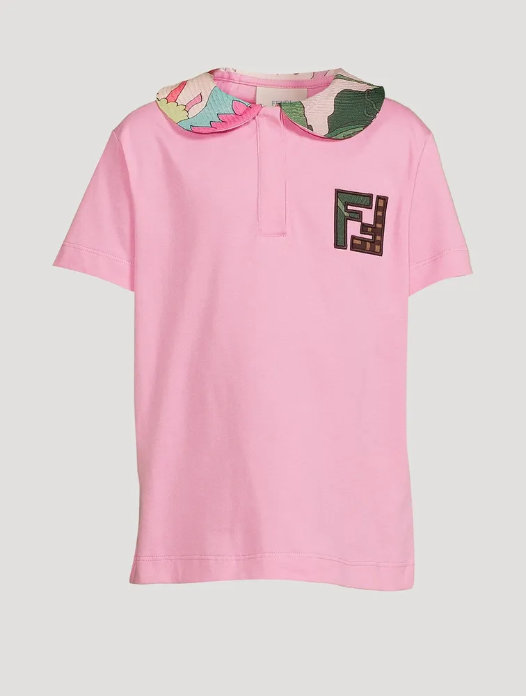 Kids Cotton T-Shirt With Printed Collar