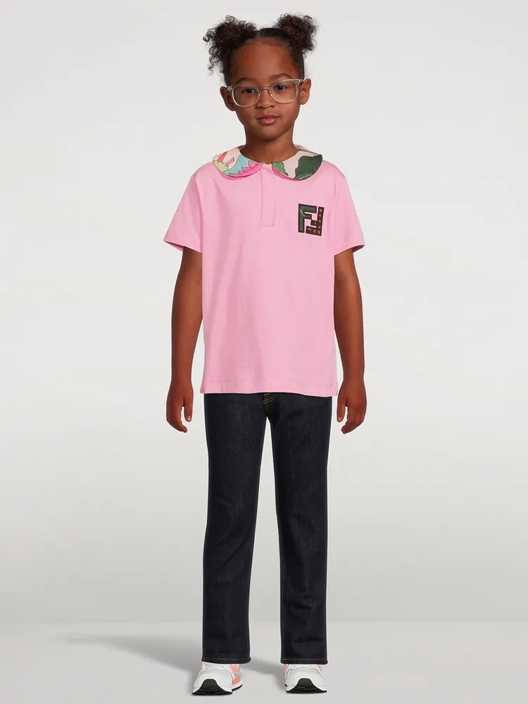 Kids Cotton T-Shirt With Printed Collar