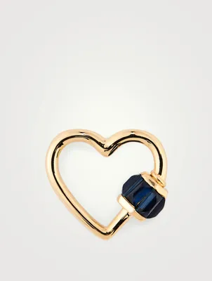 Baby Total Baguette Heartlock 14K Gold Pendant With Blue Sapphires