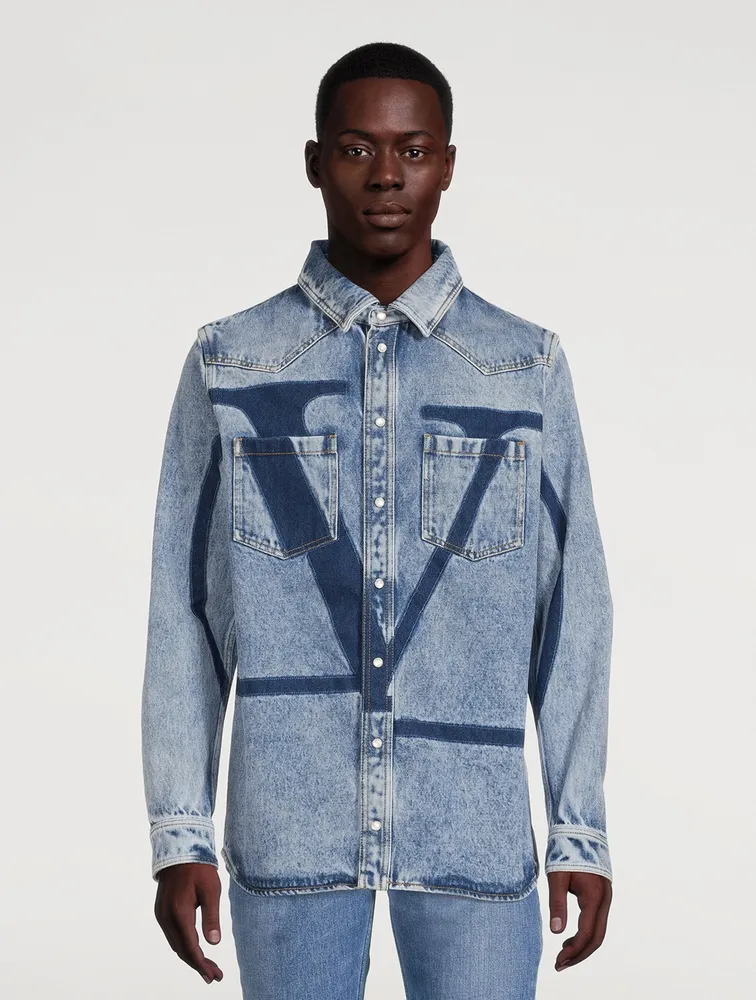 Cotton V-Logo Denim Shirt