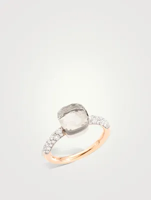 Petit Nudo 18K Rose And White Gold Ring With White Topaz And Diamonds