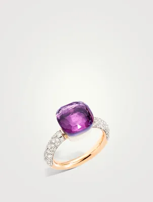 Classic Nudo 18K White And Rose Gold Ring With Amethyst And Diamonds