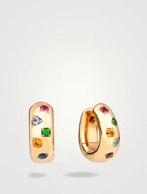 Iconica 18K Rose Gold Huggie Hoop Earrings With Multicolour Stones