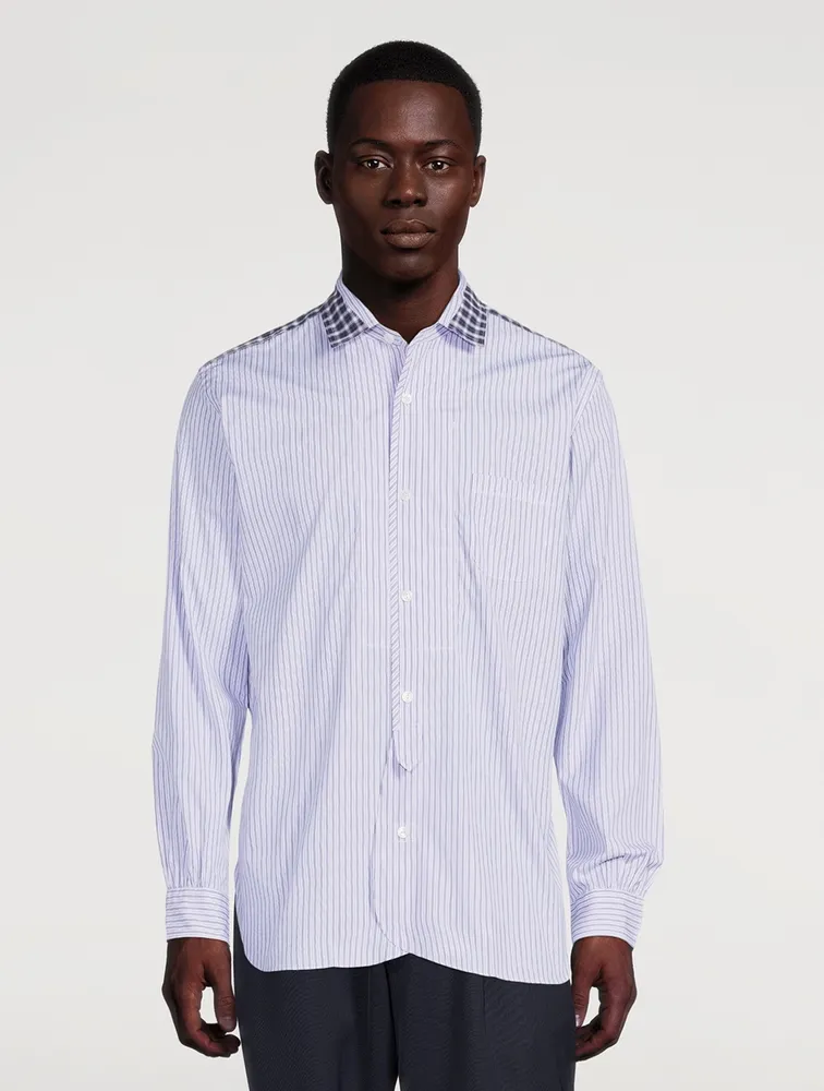 Cotton Striped Shirt With Check Collar