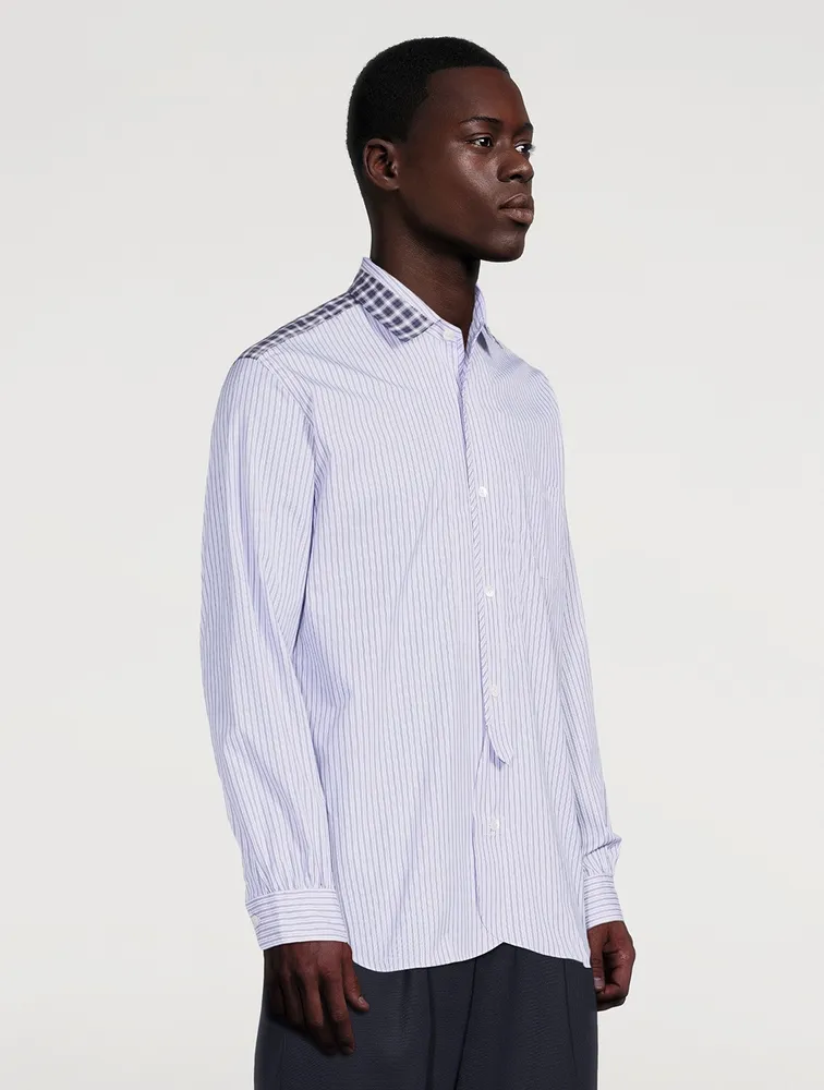 Cotton Striped Shirt With Check Collar