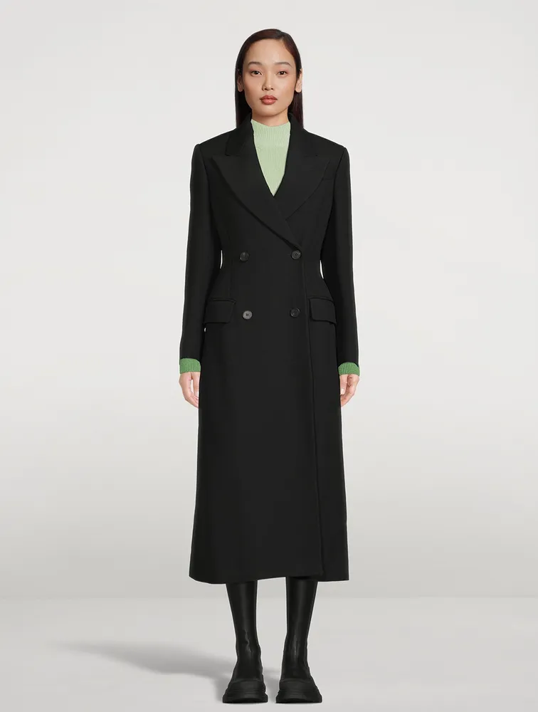 Double-Breasted Wool And Cashmere Coat With Corset Detail