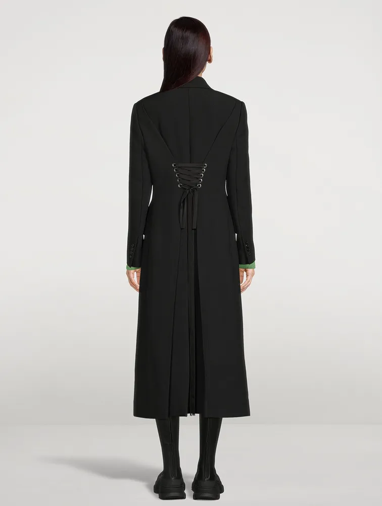 Double-Breasted Wool And Cashmere Coat With Corset Detail