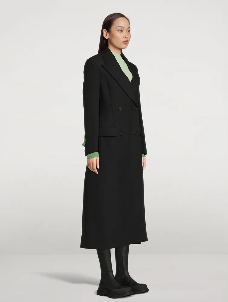 Double-Breasted Wool And Cashmere Coat With Corset Detail