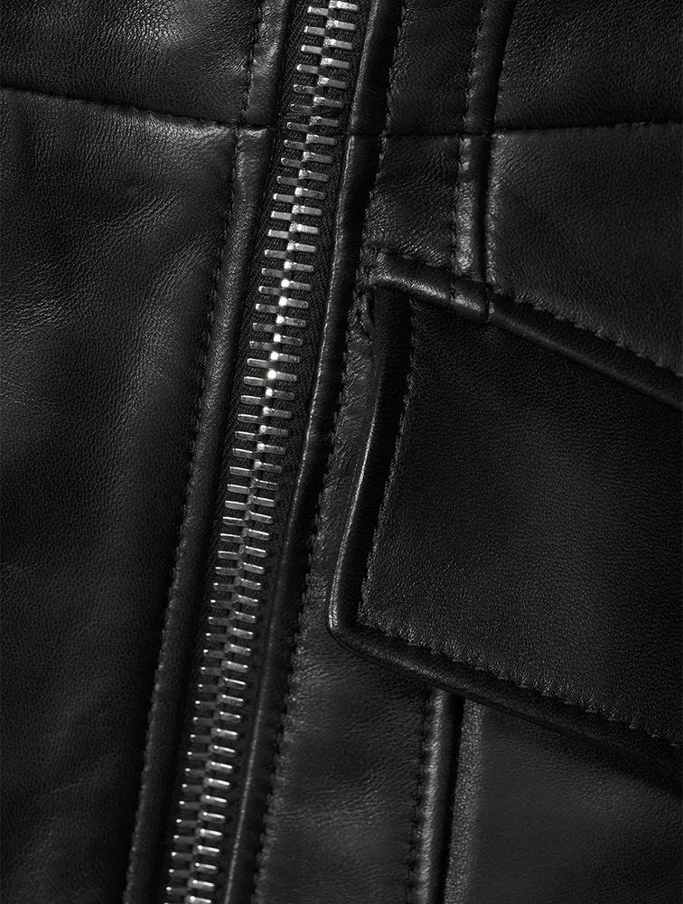 Leather Blazer With Zipper Trim