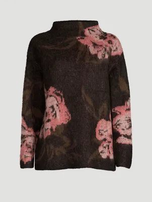 Rose Jacquard Funnel-Neck Sweater