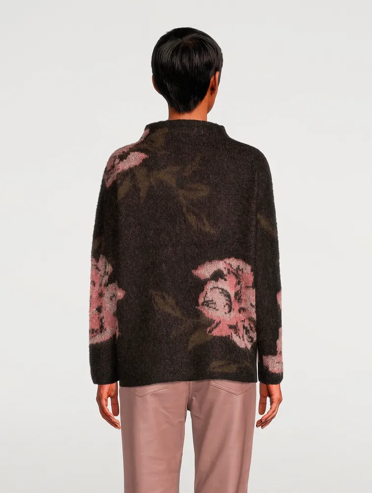 Rose Jacquard Funnel-Neck Sweater