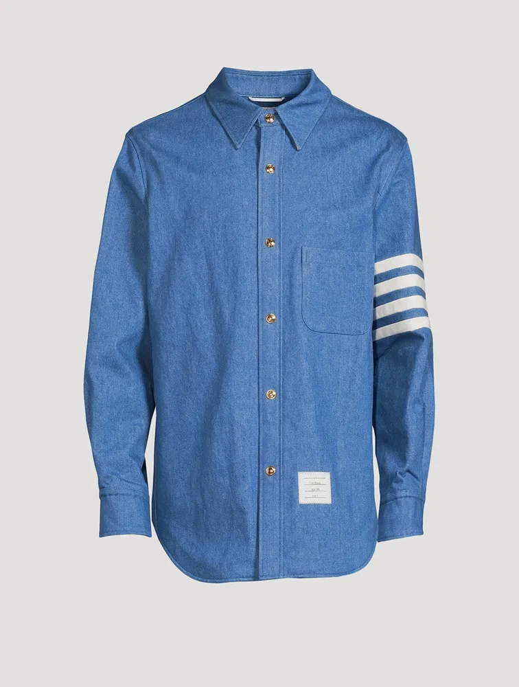 Washed Denim Snap-Button Shirt Jacket