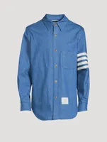 Washed Denim Snap-Button Shirt Jacket