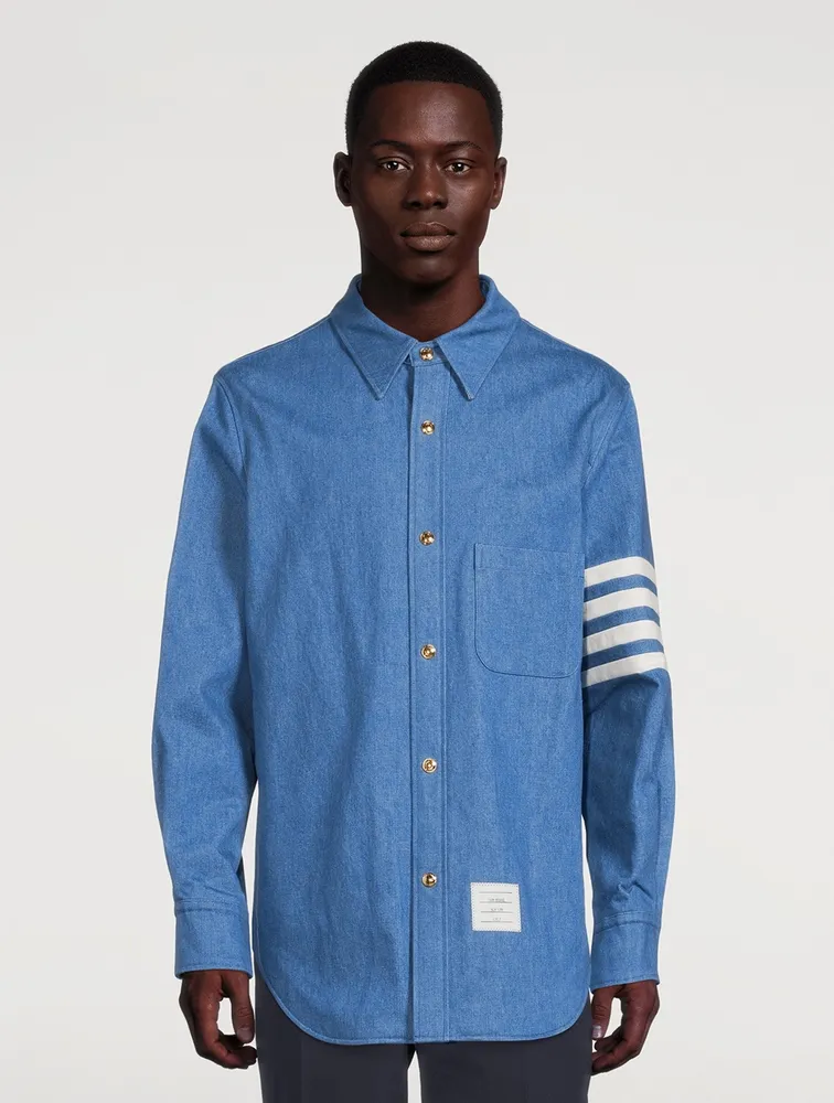 Washed Denim Snap-Button Shirt Jacket