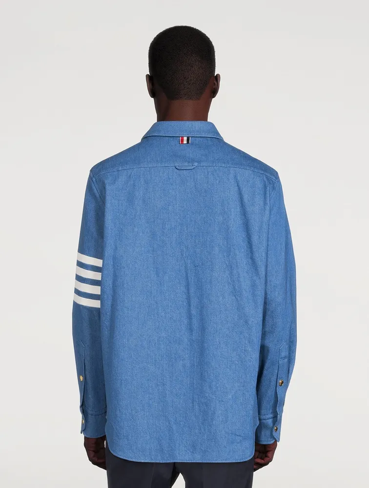 Washed Denim Snap-Button Shirt Jacket