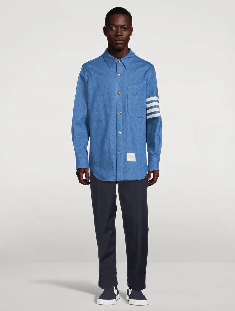 Washed Denim Snap-Button Shirt Jacket