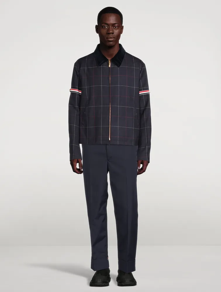 Wool Grosgrain Armband Jacket Herringbone Windowpane Print