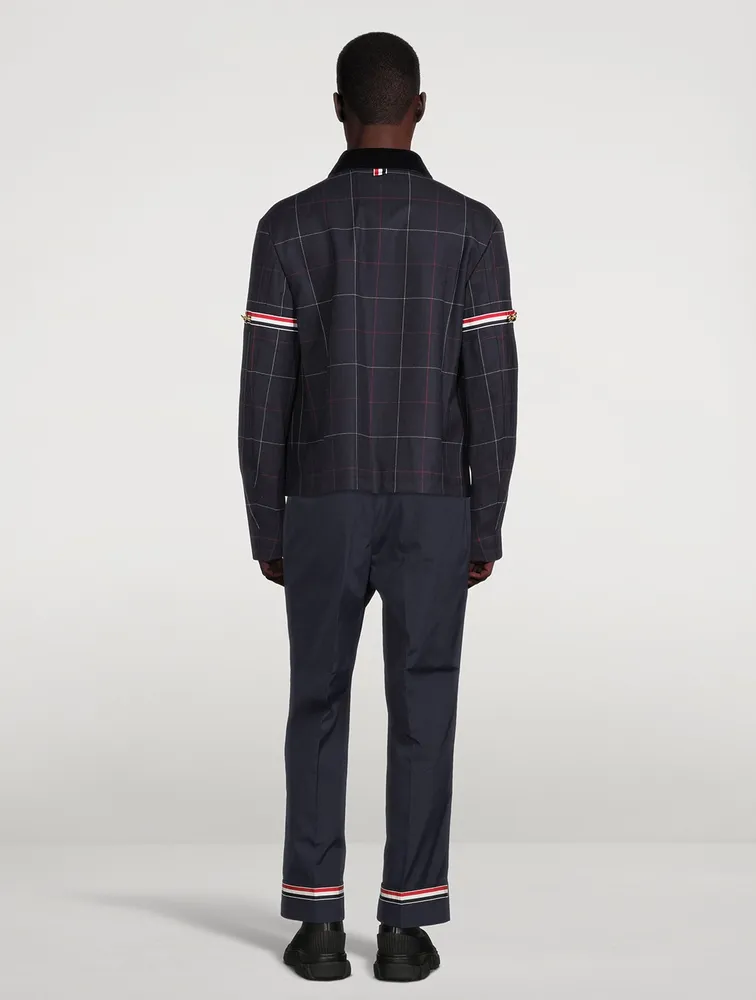Wool Grosgrain Armband Jacket Herringbone Windowpane Print
