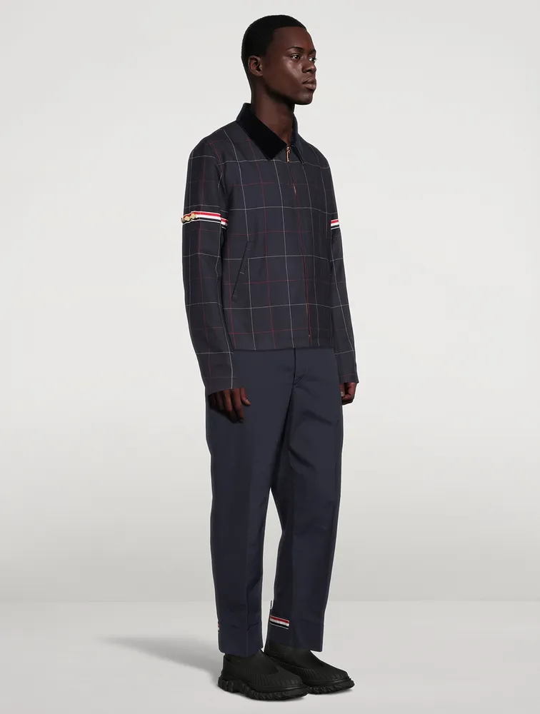 Wool Grosgrain Armband Jacket Herringbone Windowpane Print