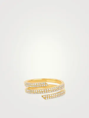 14K Gold Swirl Ring With Diamonds