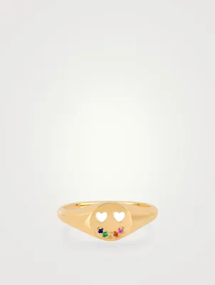 14K Gold Rainbow Smile Ring