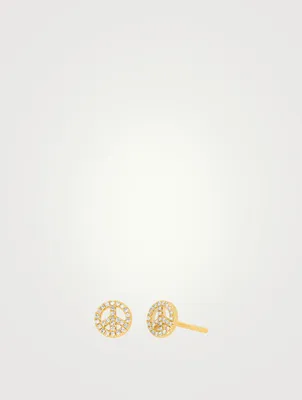 14K Gold Peace Mini Stud Earrings With Diamonds