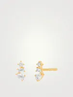 14K Gold Multi Faceted Stud Earrings With Diamonds