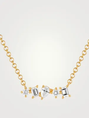 14K Gold Multi Faceted Mini Bar Necklace With Diamonds