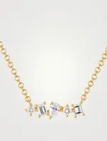 14K Gold Multi Faceted Mini Bar Necklace With Diamonds