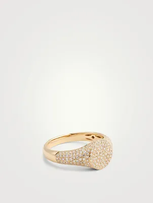 14K Gold Signet Ring With Diamonds