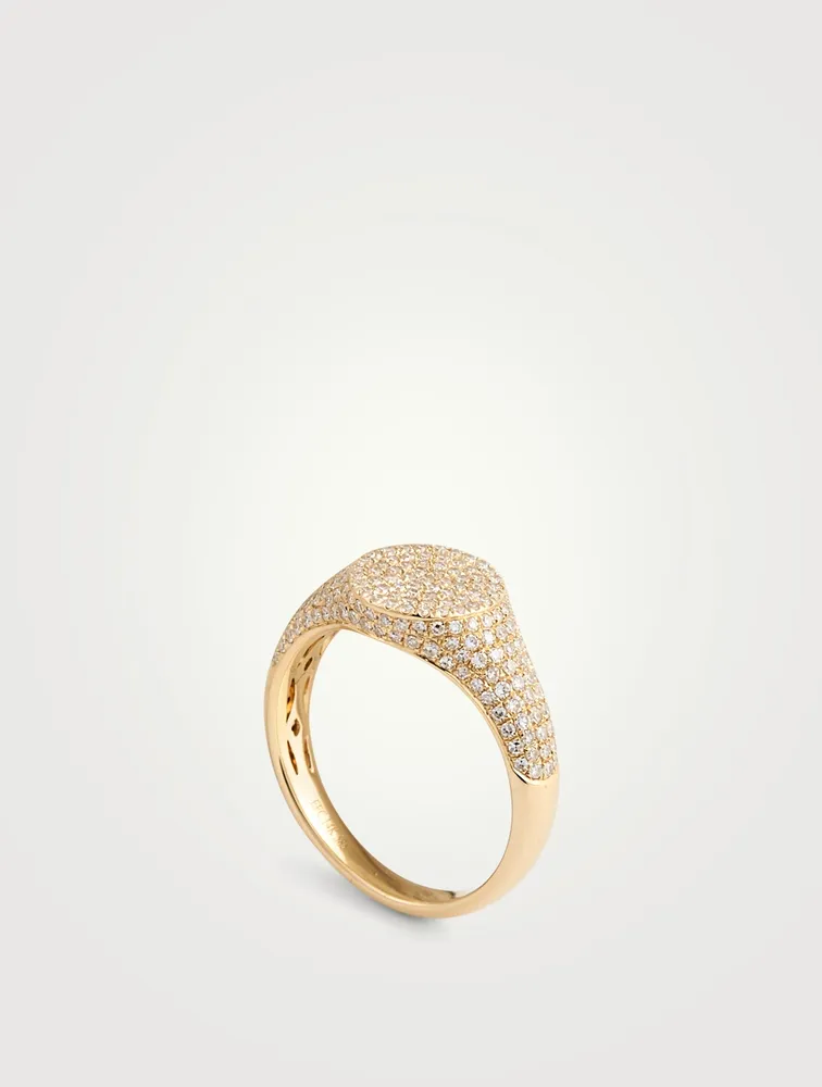 14K Gold Signet Ring With Diamonds