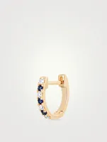 14K Gold Mini Dot Huggie Earring With Blue Sapphire And Diamonds