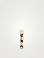 14K Gold Mini Dot Huggie Earring With Blue Sapphire And Diamonds