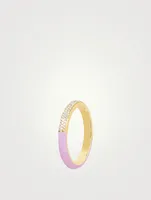 14K Gold Two-Tone Enamel Band Ring With Diamonds