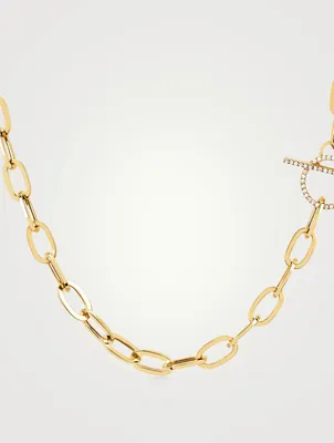 14K Gold Jumbo Toggle Necklace With Diamonds